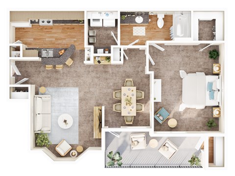 Floor plan for 1 bed, 1 bath, 736 sqft